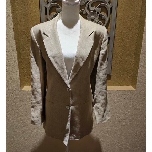 Jennifer Moore 10 Linen Blazer Oversized Beige Minimalist Jacket Quiet Luxury - Picture 3 of 9